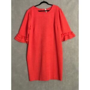 NY Collection Women's 2X Ruffle Cuff Shift Dress in Coral NEW